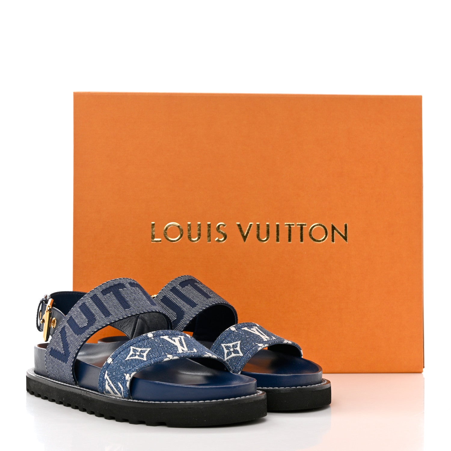 Louis Vuitton Monogram Denim Paseo Flat Comfort Sandals 37.5 Navy Blue 12 of 12