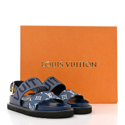 Louis Vuitton Monogram Denim Paseo Flat Comfort Sandals 37.5 Navy Blue 12 of 12