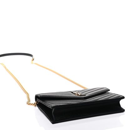 Saint Laurent Grain De Poudre Matelasse Chevron Monogram Envelope Chain Wallet Black 3 of 4
