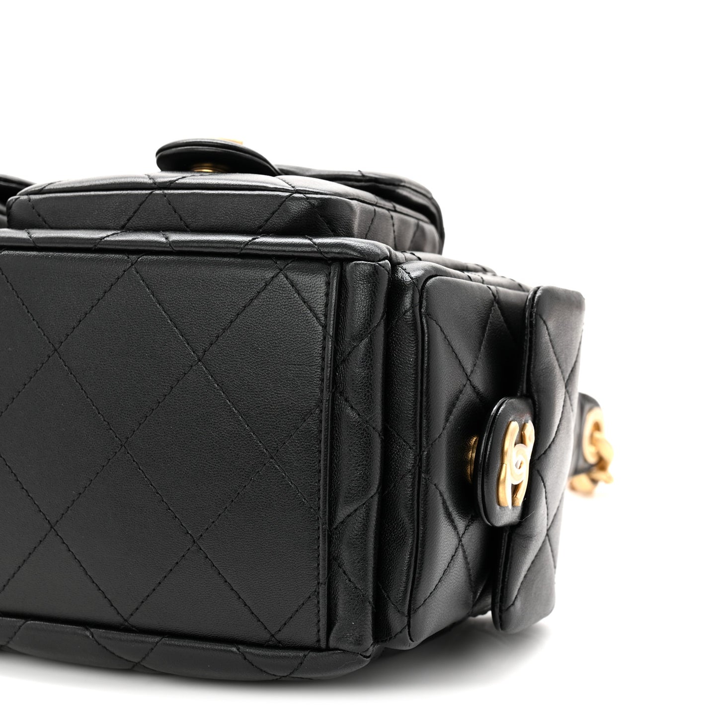Shiny Lambskin Quilted Trendy Pockets Hobo Black