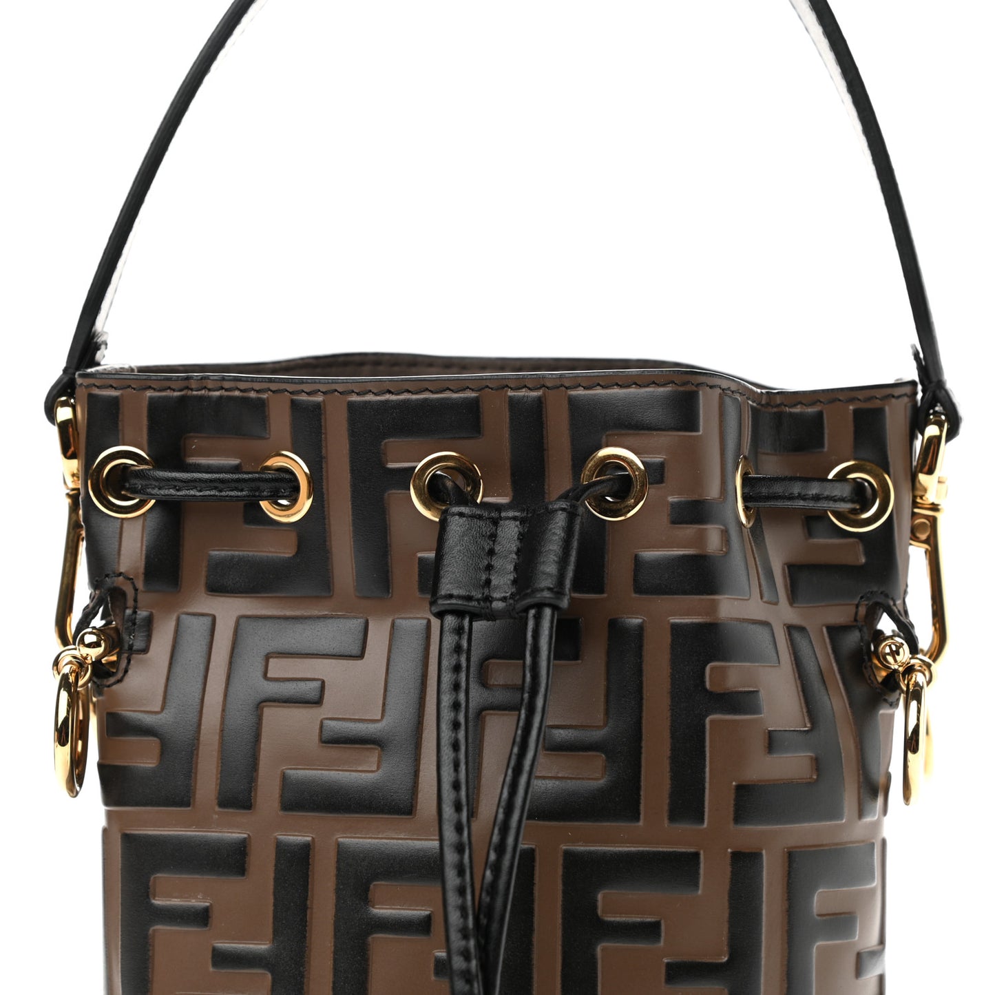 Vitello Liberty F is Fendi Bi-Color FF 1974 Embossed Mini Mon Tresor Bucket Bag Maya Black