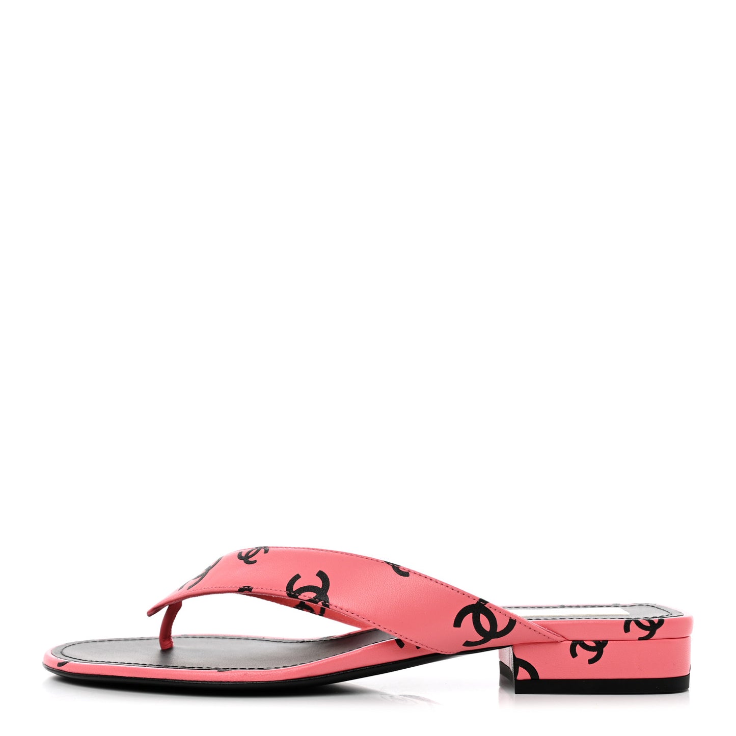 Lambskin Printed CC Thong Sandals 39 Pink Black