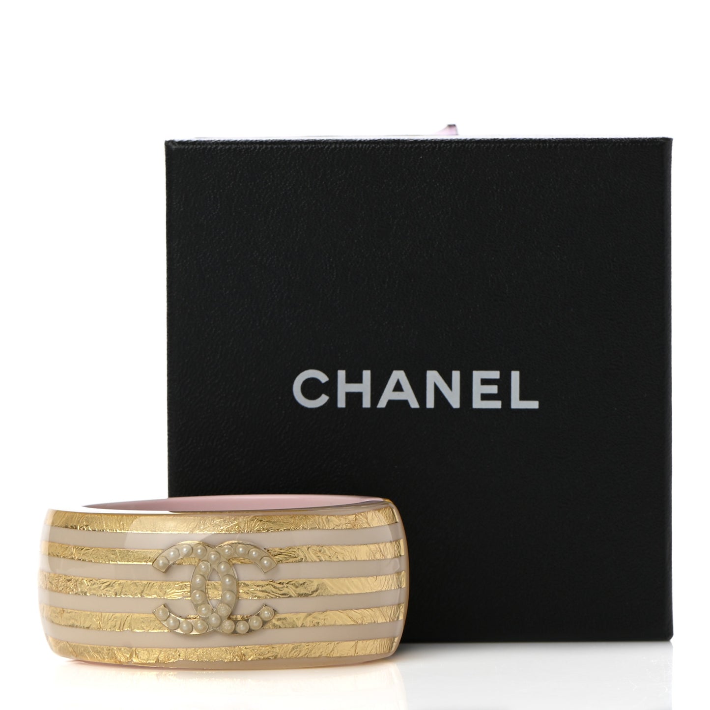 Resin Striped Pearl CC Cuff Light Pink Gold