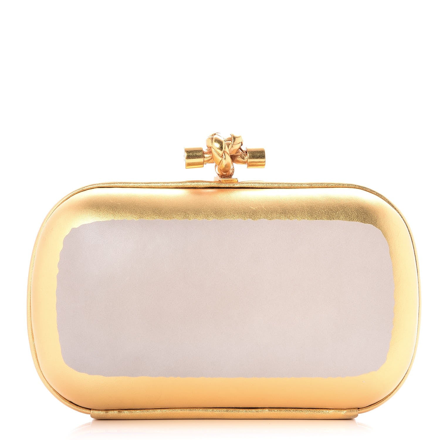 Bottega Veneta Gilded Waxed Leather Knot Clutch Gold White 1 of 6