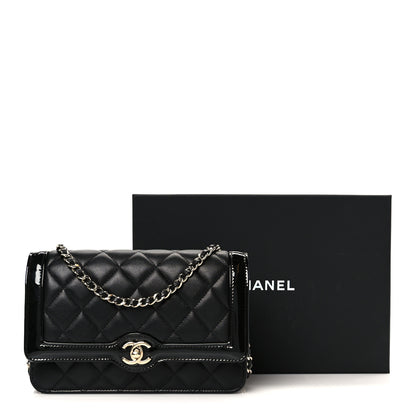 Chanel Lambskin Patent Calfskin Quilted Hold The Line CC Wallet On Chain WOC Black 12 of 12