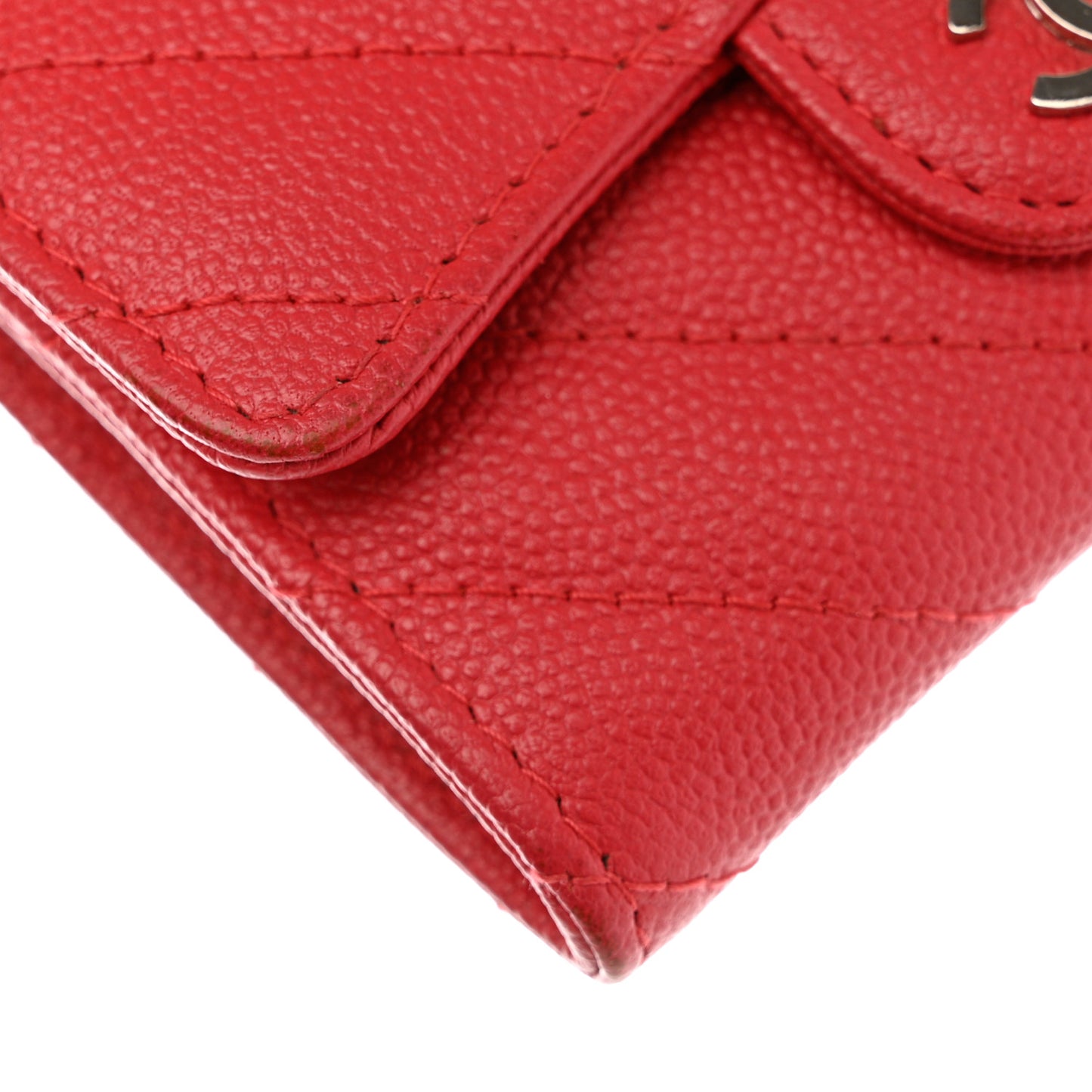 Caviar Chevron Quilted Flap Card Holder Red