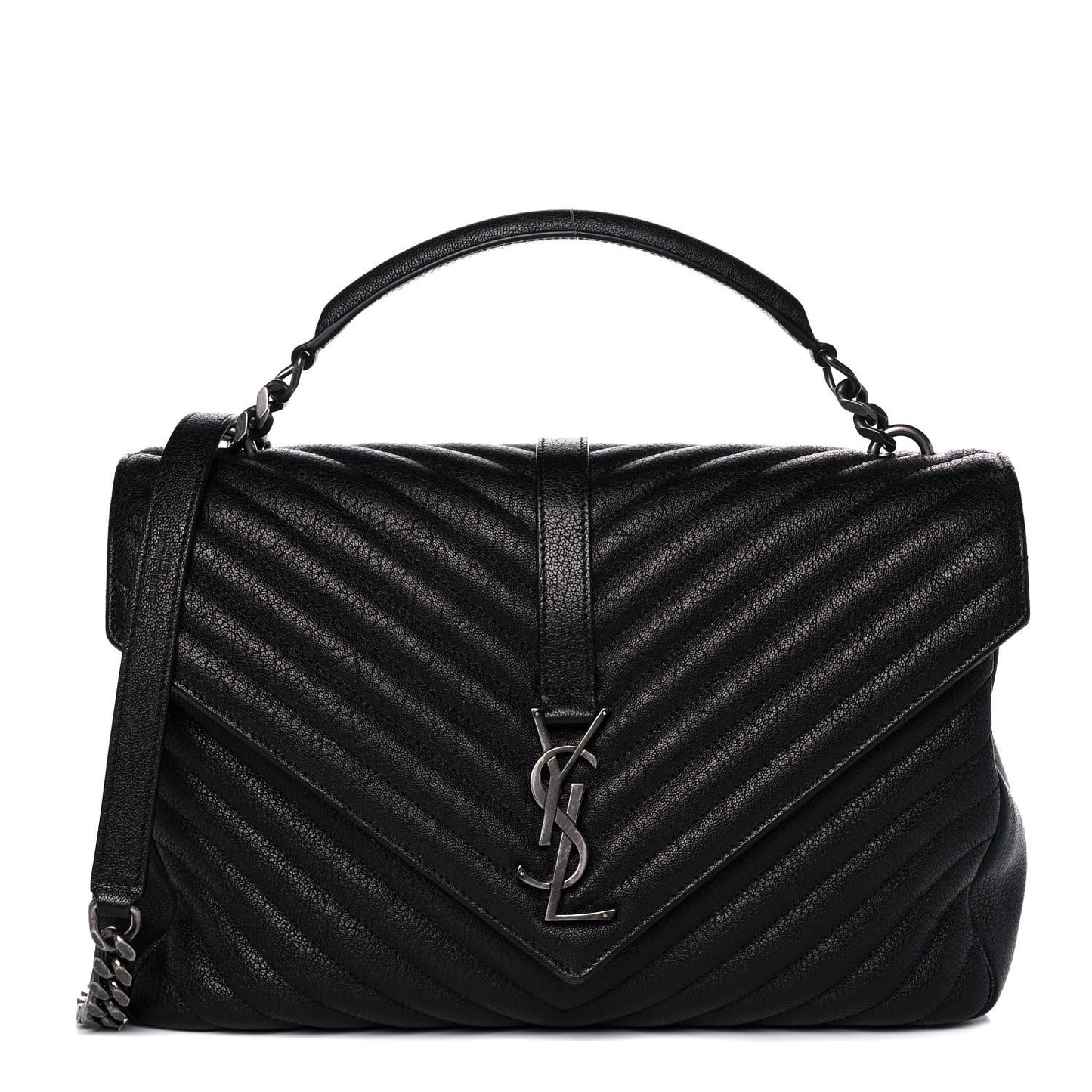 Sheepskin Matelasse Chevron Monogram Large College Satchel Black