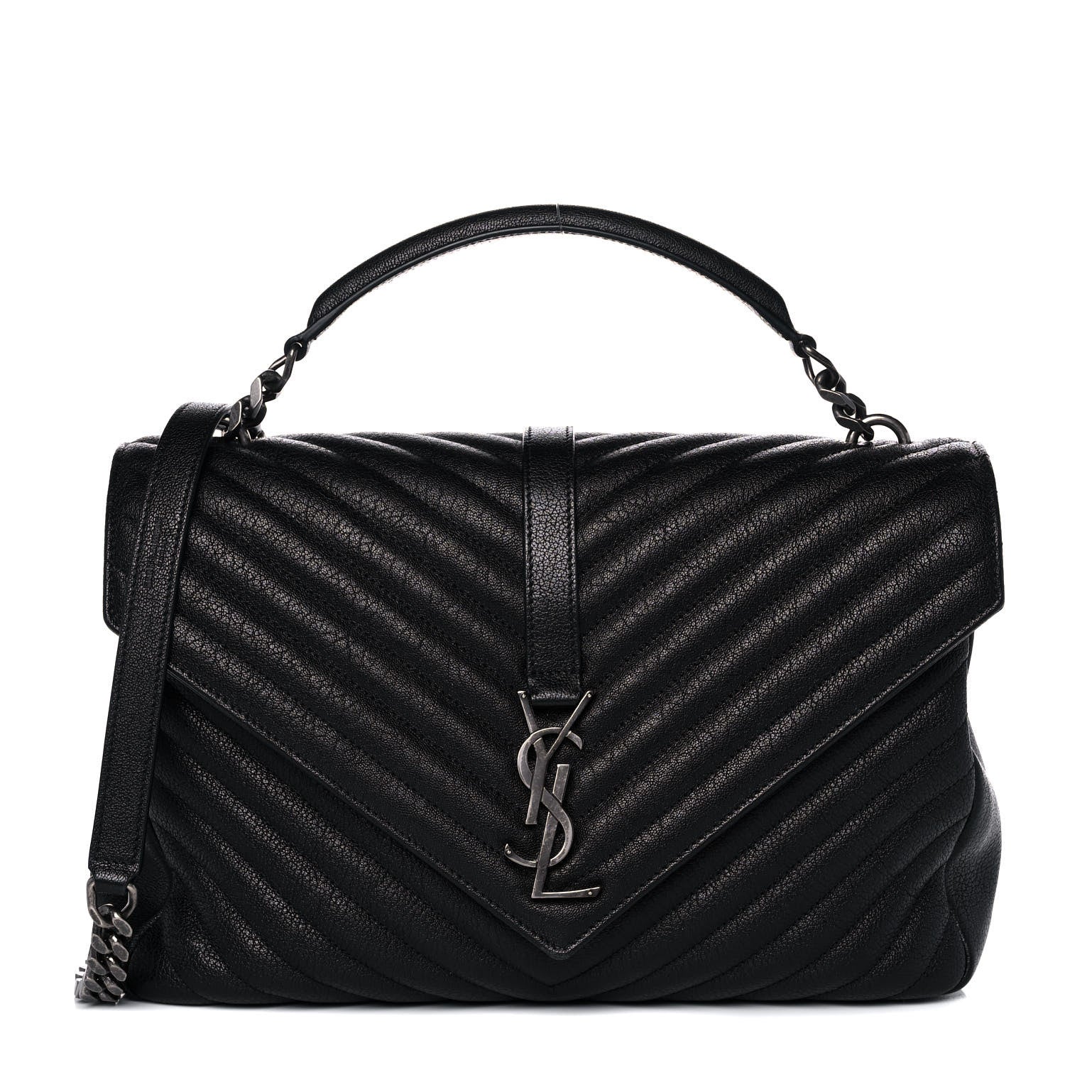Saint Laurent Sheepskin Matelasse Chevron Monogram Large College Satchel Black 1 of 16