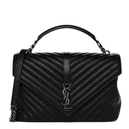 Saint Laurent Sheepskin Matelasse Chevron Monogram Large College Satchel Black 1 of 16