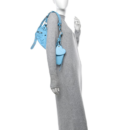 Balenciaga Extra Supple Calfskin Crocodile Embossed Le Cagole Shoulder Bag XS Sky Blue 2 of 11