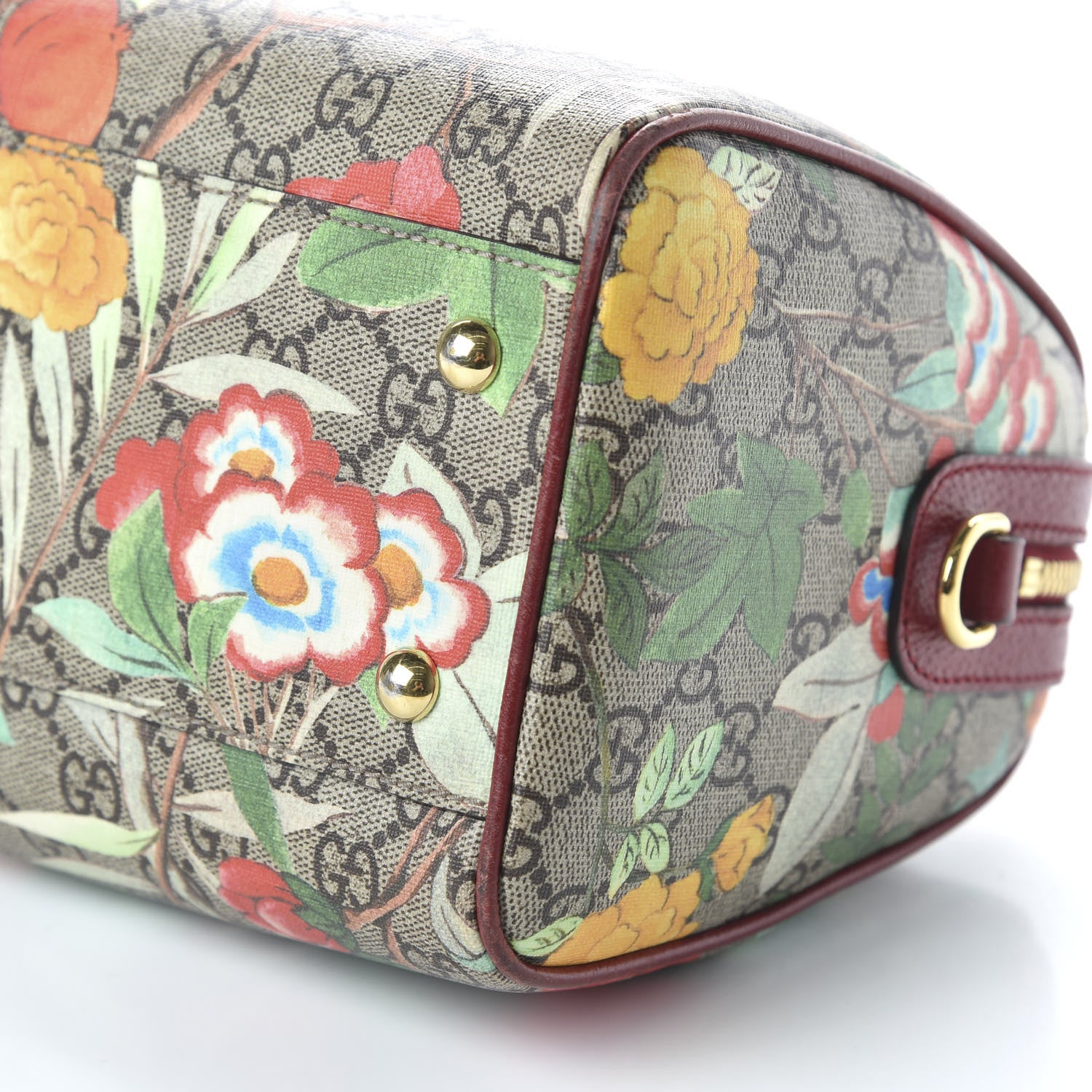 Gucci GG Supreme Monogram Tian Small Boston Beige Multicolor Red 7 of 11