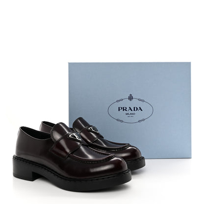 Prada Spazzolato Metal Triangle Logo 50mm Loafers 38.5 Cordovan 14 of 14