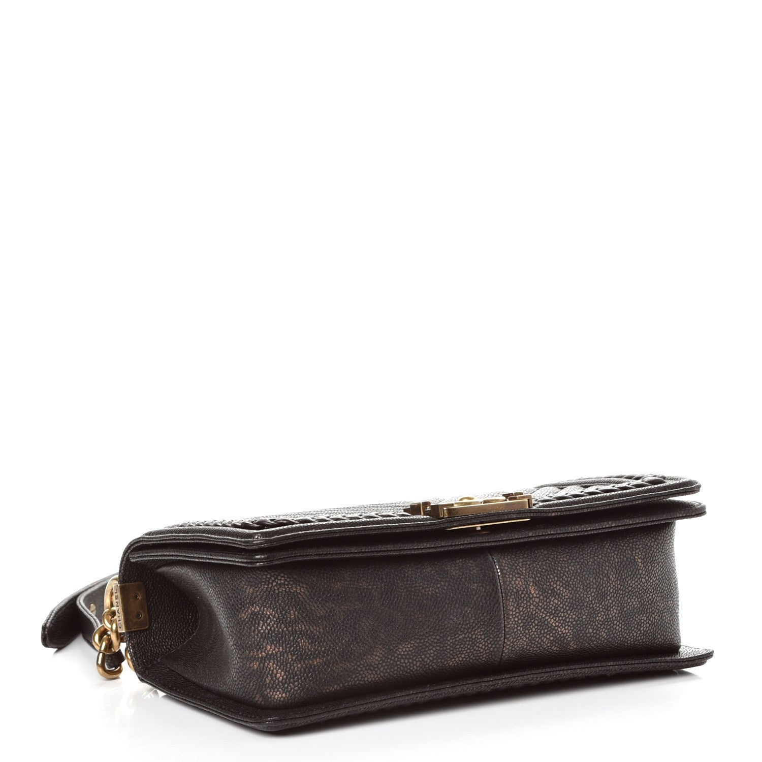 Chanel Patinated Calfskin Chevron Quilted Medium Braid Around Boy Flap Brown 4 of 10