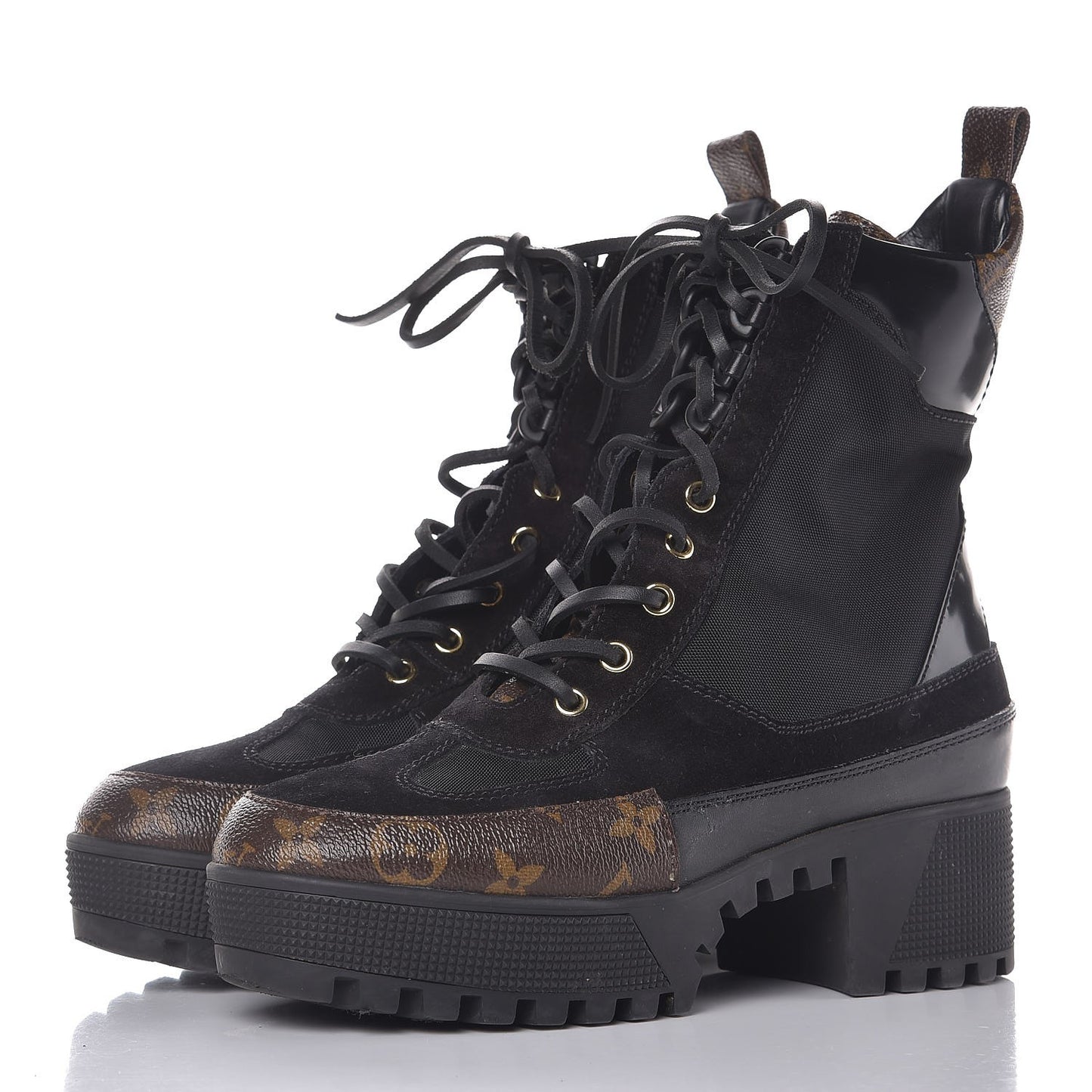 Suede Calfskin Monogram Laureate Platform Desert Boots 38 Black