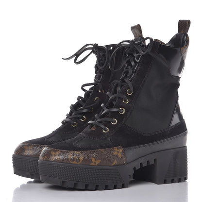 Louis Vuitton Suede Calfskin Monogram Laureate Platform Desert Boots 38 Black 2 of 8