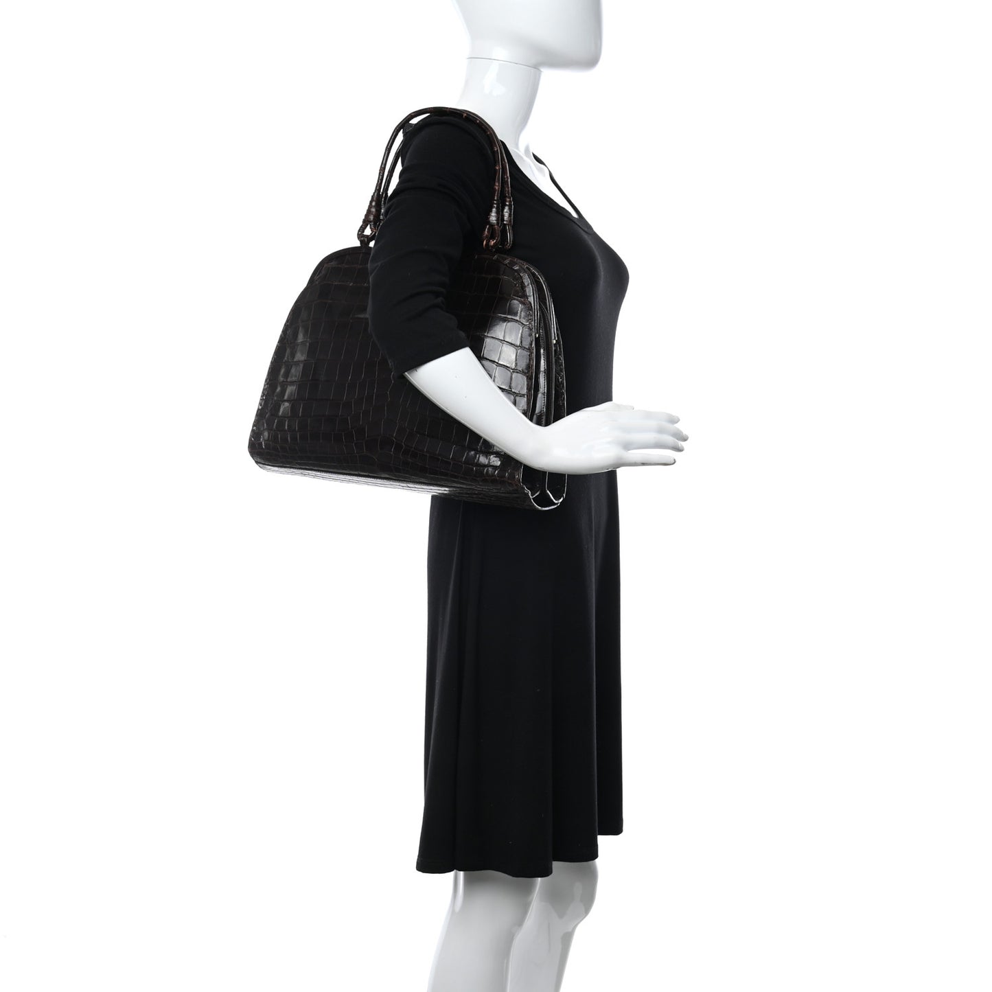 Crocodile Top Handle Bag Brown