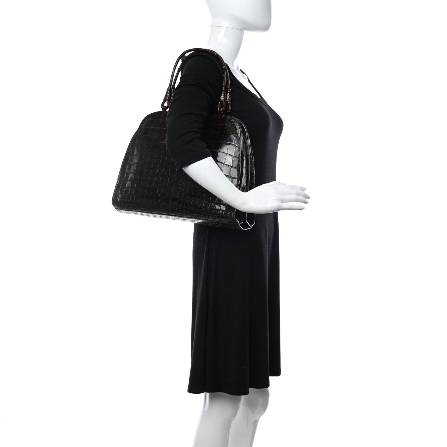 Bottega Veneta Crocodile Top Handle Bag Brown 2 of 14