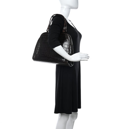 Bottega Veneta Crocodile Top Handle Bag Brown 2 of 14