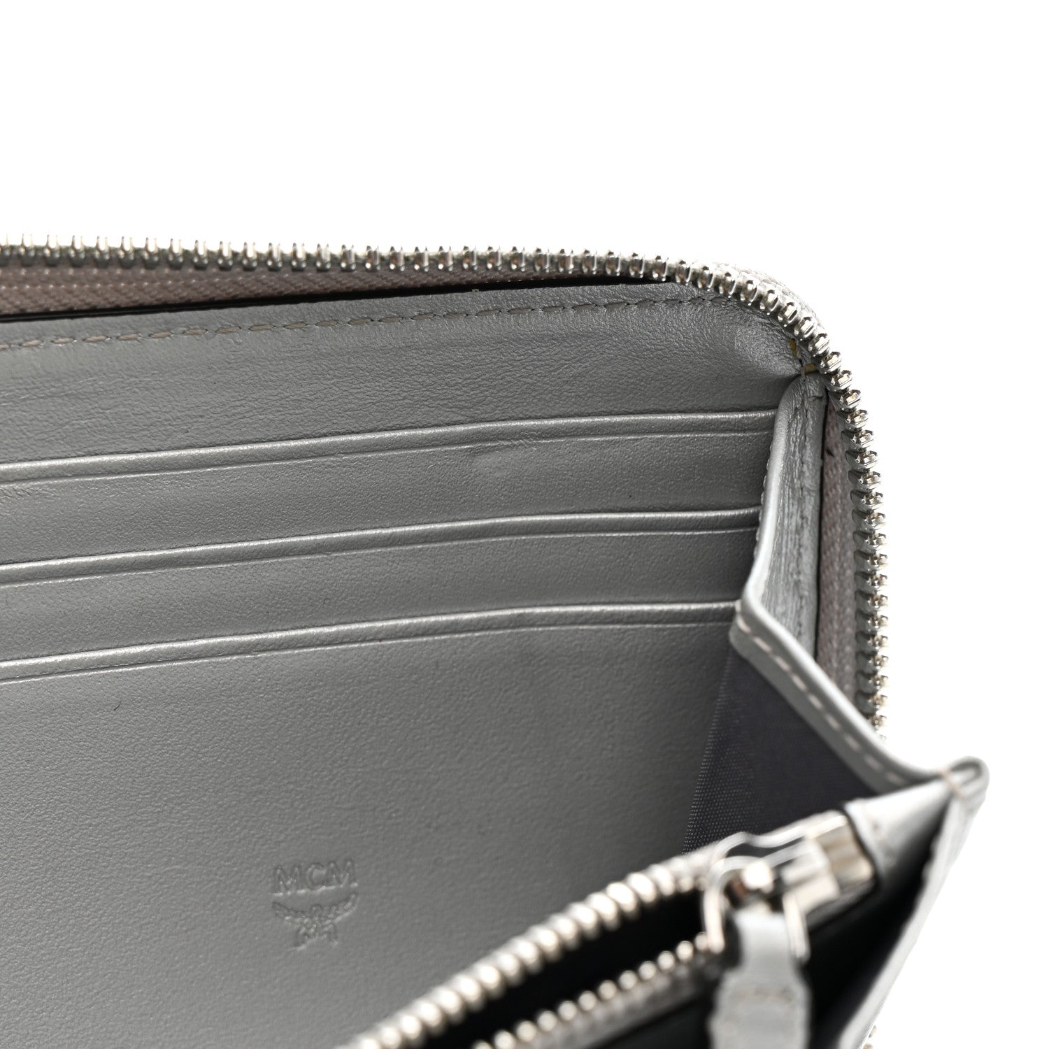 MCM Metallic Visetos Large Zip Around Wallet Silver 1807568