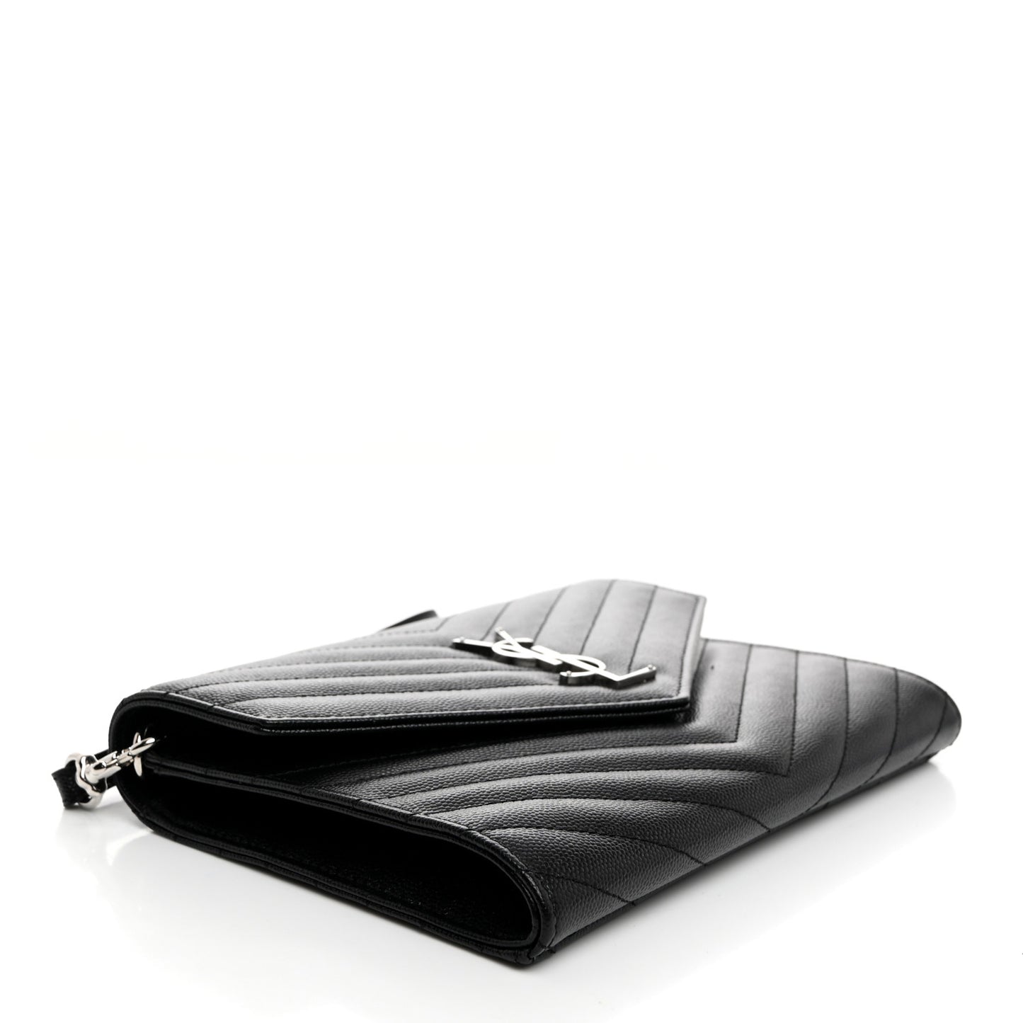 Grain De Poudre Matelasse Chevron Monogram Envelope Clutch Black