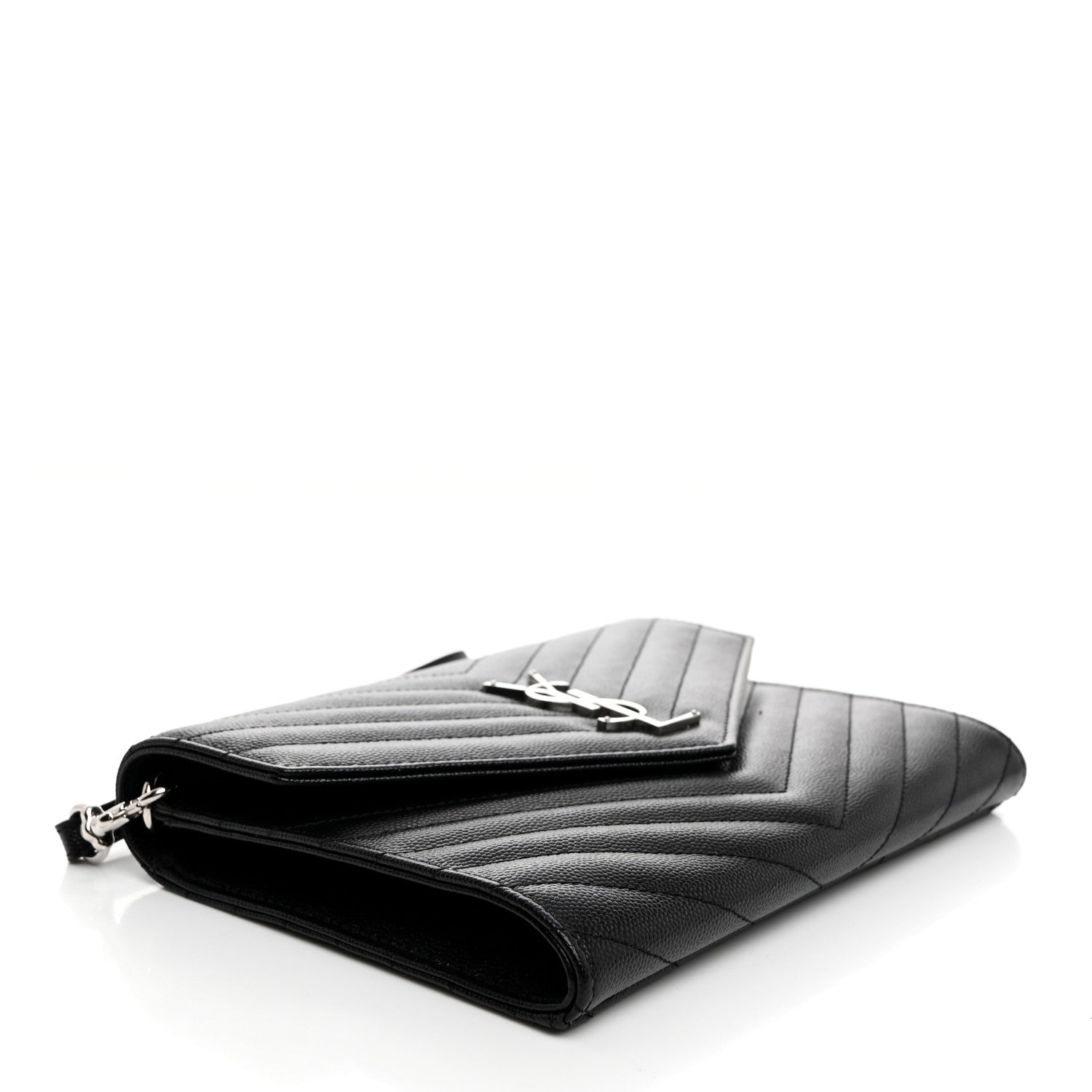 Saint Laurent Grain De Poudre Matelasse Chevron Monogram Envelope Clutch Black 4 of 8