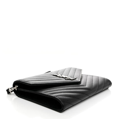 Saint Laurent Grain De Poudre Matelasse Chevron Monogram Envelope Clutch Black 4 of 8