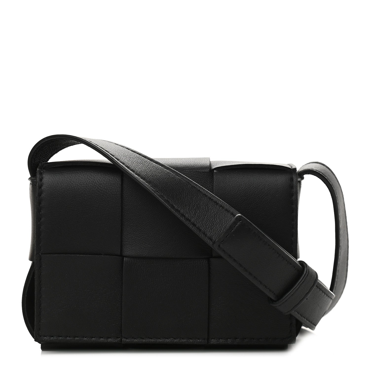 Bottega Veneta Lambskin Maxi Intrecciato Extra Mini Cassette Crossbody Bag Black 1 of 7