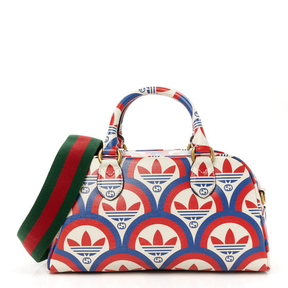 Gucci X ADIDAS Shangai Calfskin Web Trefoil Interlocking G Mini Duffle Bag Red White Blue 1 of 10