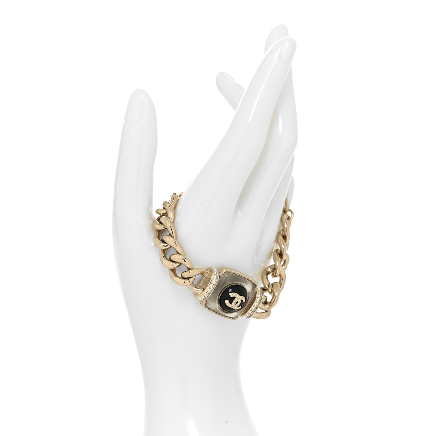 Metal Resin Crystal Chain CC Bracelet Gold