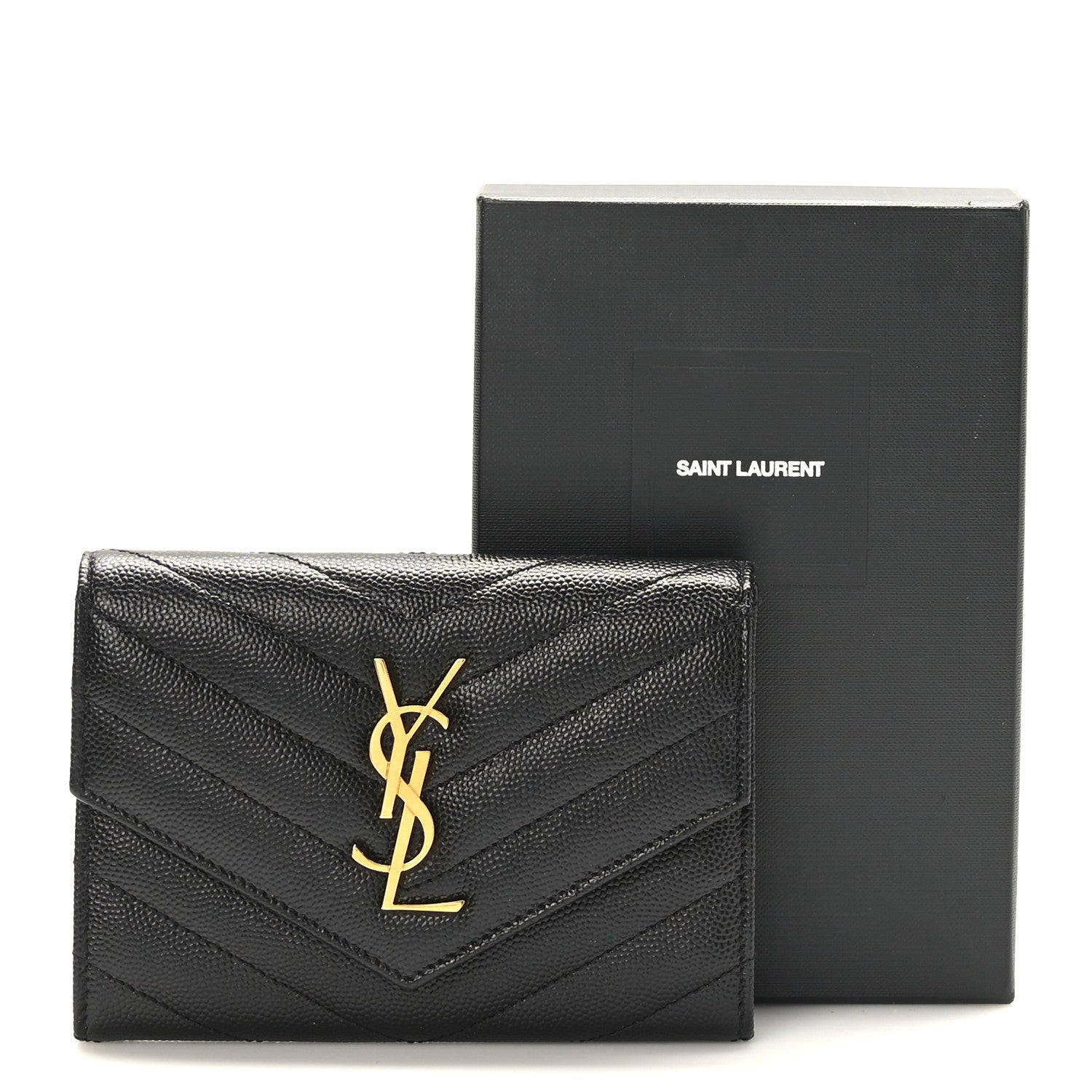 Saint Laurent Grain De Poudre Matelasse Chevron Small Monogram Passport Case Black 7 of 7
