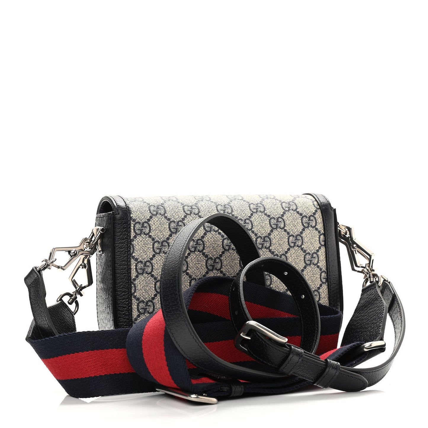 GG Supreme Monogram Textured Dollar Calfskin Web Mini Horsebit 1955 Shoulder Bag Beige Blue