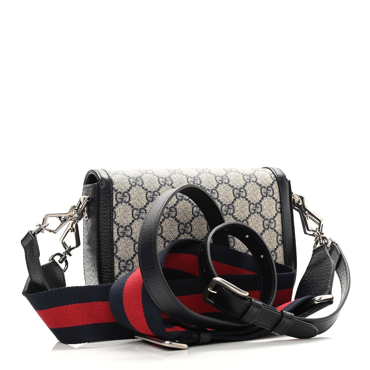 Gucci GG Supreme Monogram Textured Dollar Calfskin Web Mini Horsebit 1955 Shoulder Bag Beige Blue 2 of 9