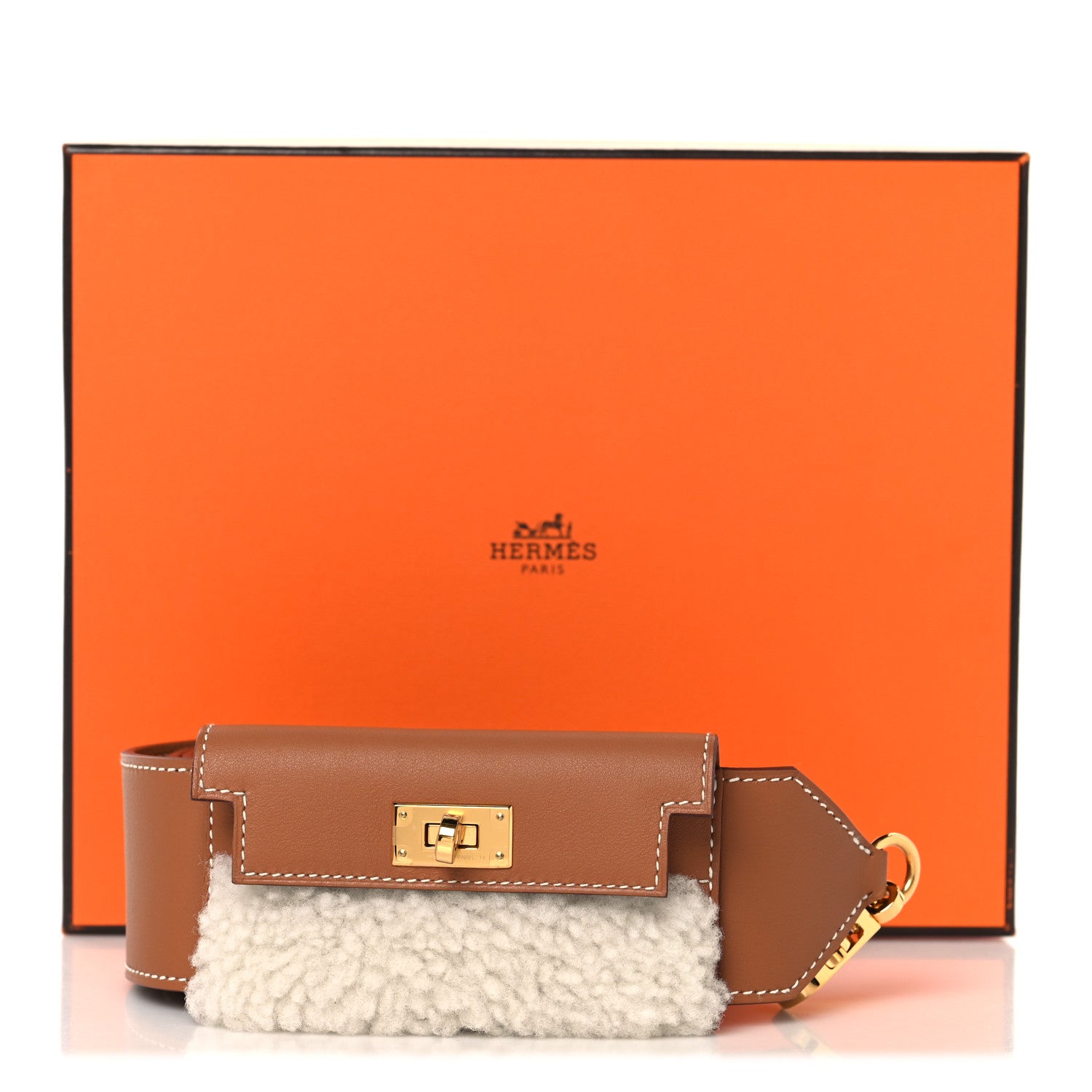 Hermes Swift Shearling Kelly Pocket Plush Shoulder Strap Gold 6 of 6
