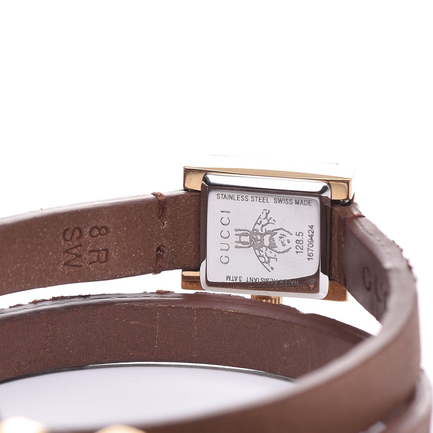 Stainless Steel Calfskin Mother of Pearl 14mm G-Frame Square Double Wrap Quartz Watch