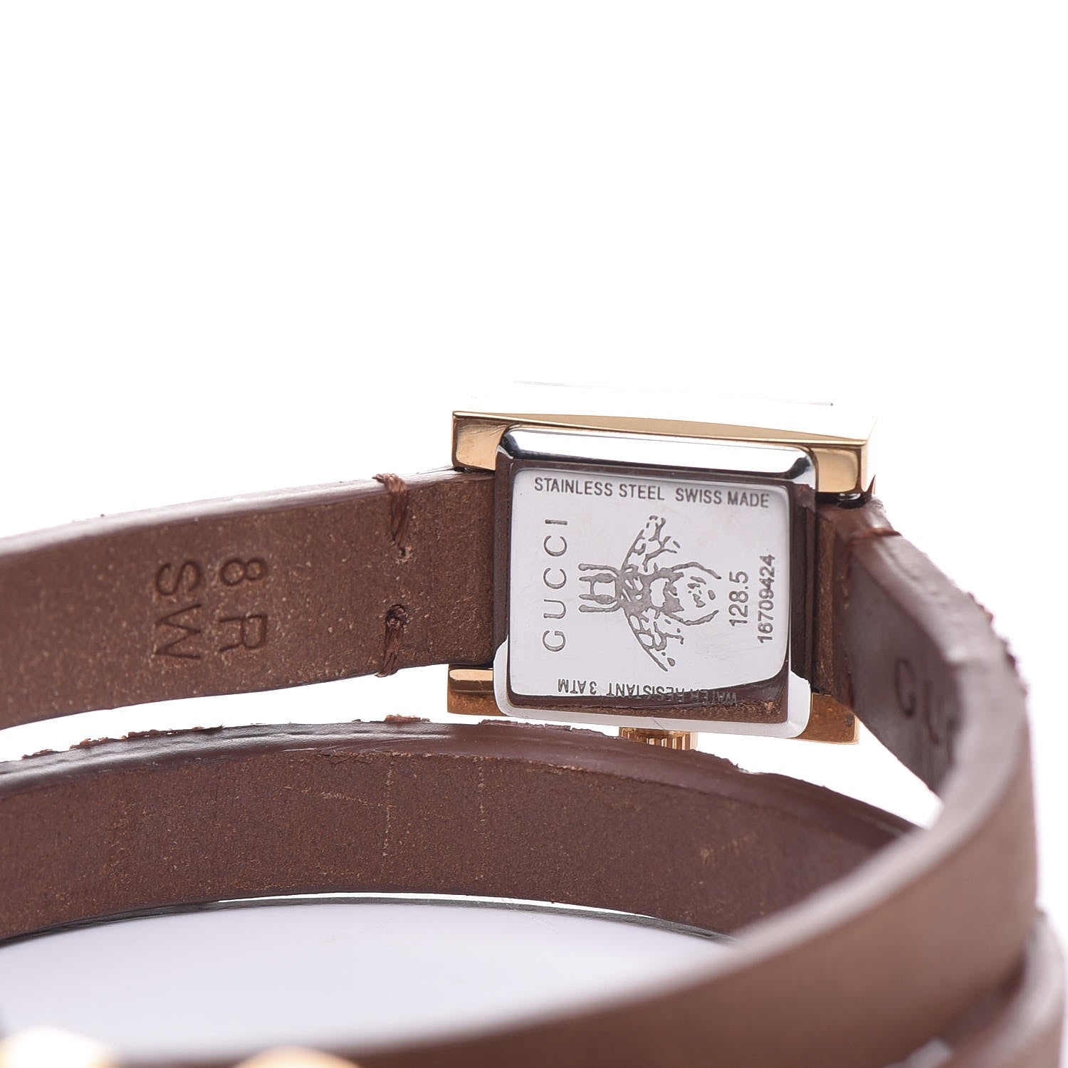 Gucci Stainless Steel Calfskin Mother of Pearl 14mm G-Frame Square Double Wrap Quartz Watch 7 of 7