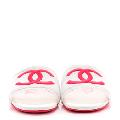 Chanel Jersey Knit CC Mules White 37 Fuchsia 2 of 13