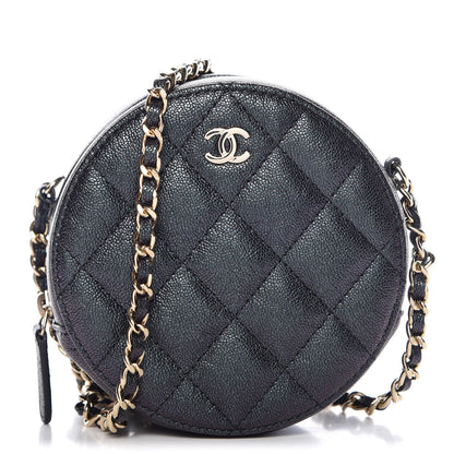 Chanel Iridescent Caviar Quilted Round Clutch With Chain Black 1 of 8