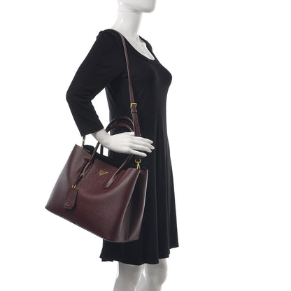 Prada Saffiano Cuir Large Double Bag Granato 2 of 7
