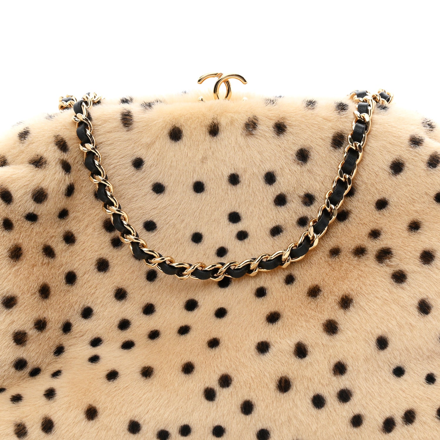 Chanel Pony Hair Cheetah Printed Lambskin Clutch With Chain Beige Black 8 of 11