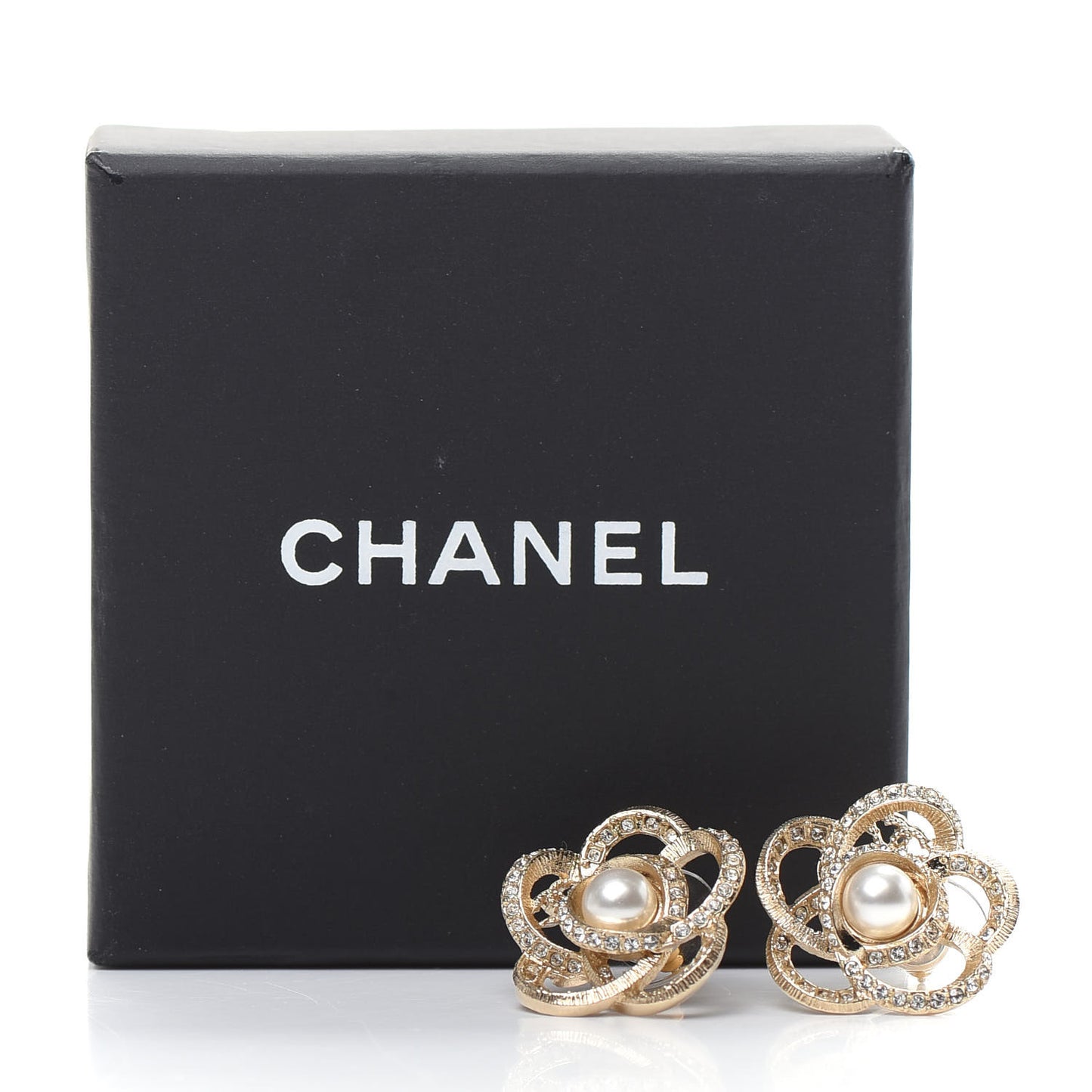 Crystal Pearl Camellia Earrings Gold