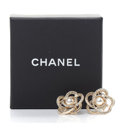 Chanel Crystal Pearl Camellia Earrings Gold 5 of 5