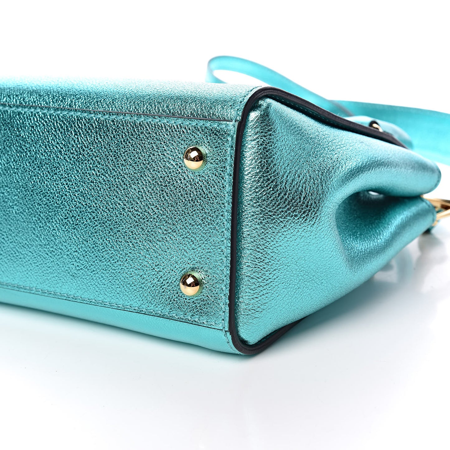 Metallic Soft Grain Calfskin Small Buckle Tote Emerald