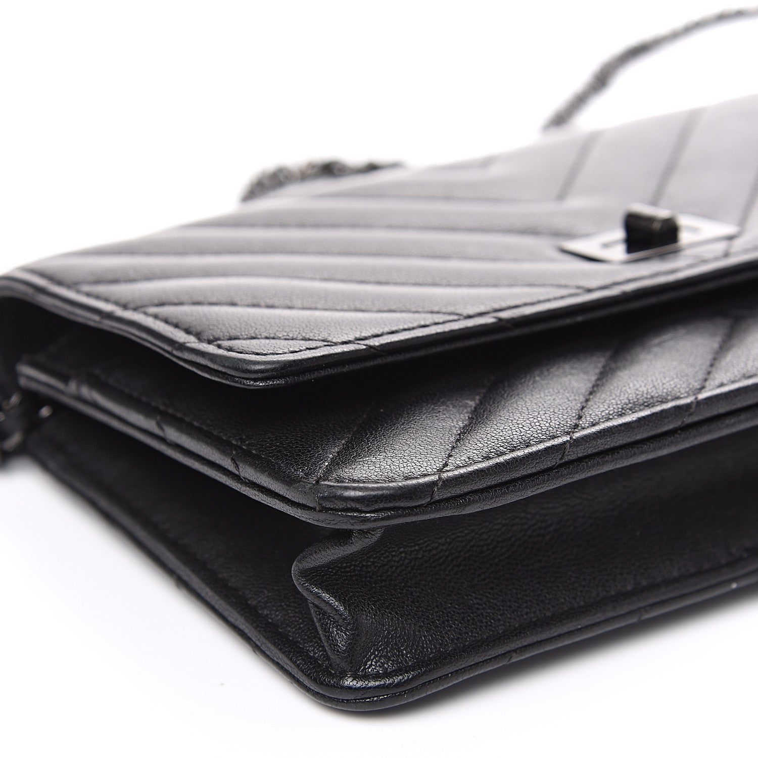 Chanel Sheepskin Chevron Quilted Reissue Wallet On Chain WOC So Black 11 of 13