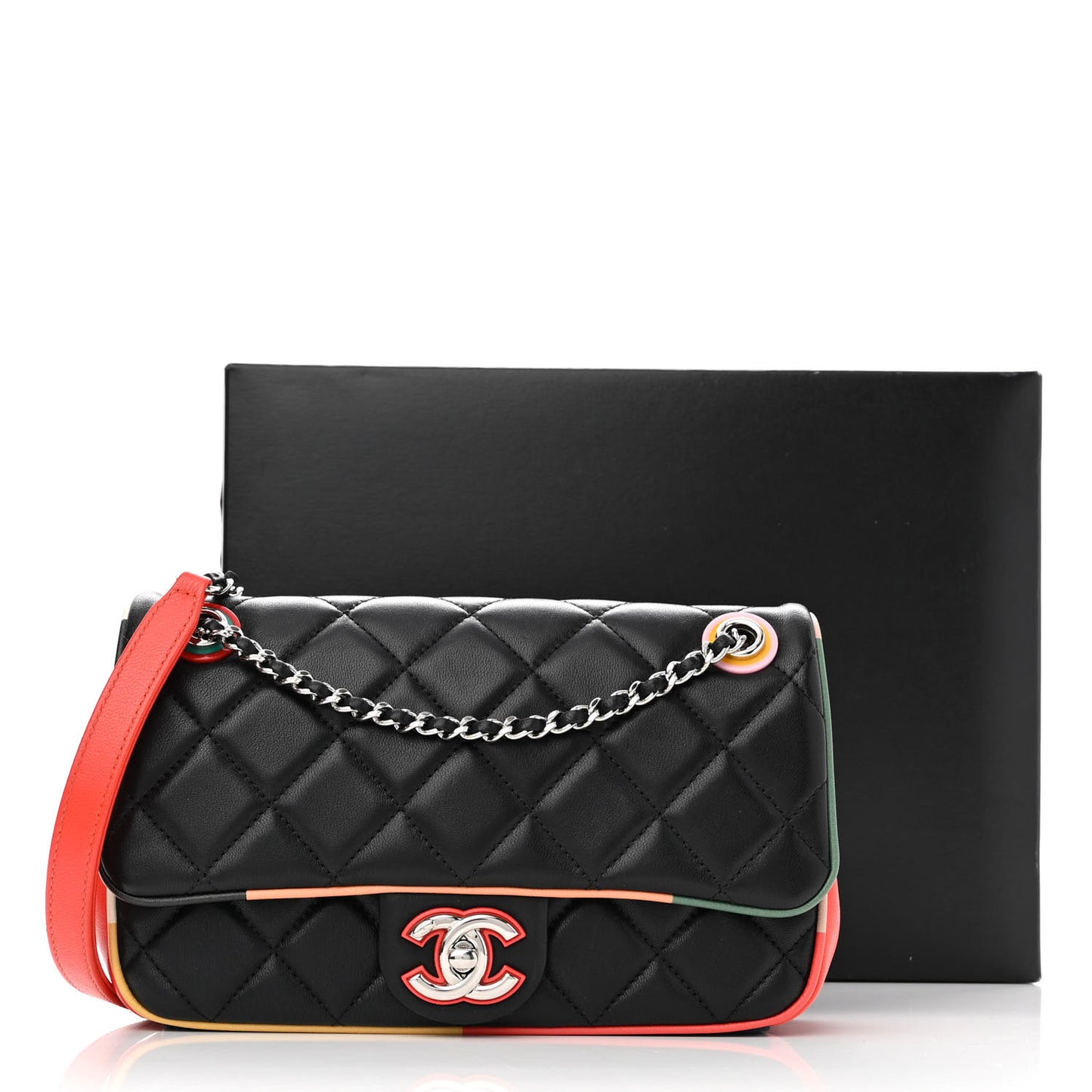 Lambskin Plexiglass Quilted Small Cuba Color Flap Black Multicolor