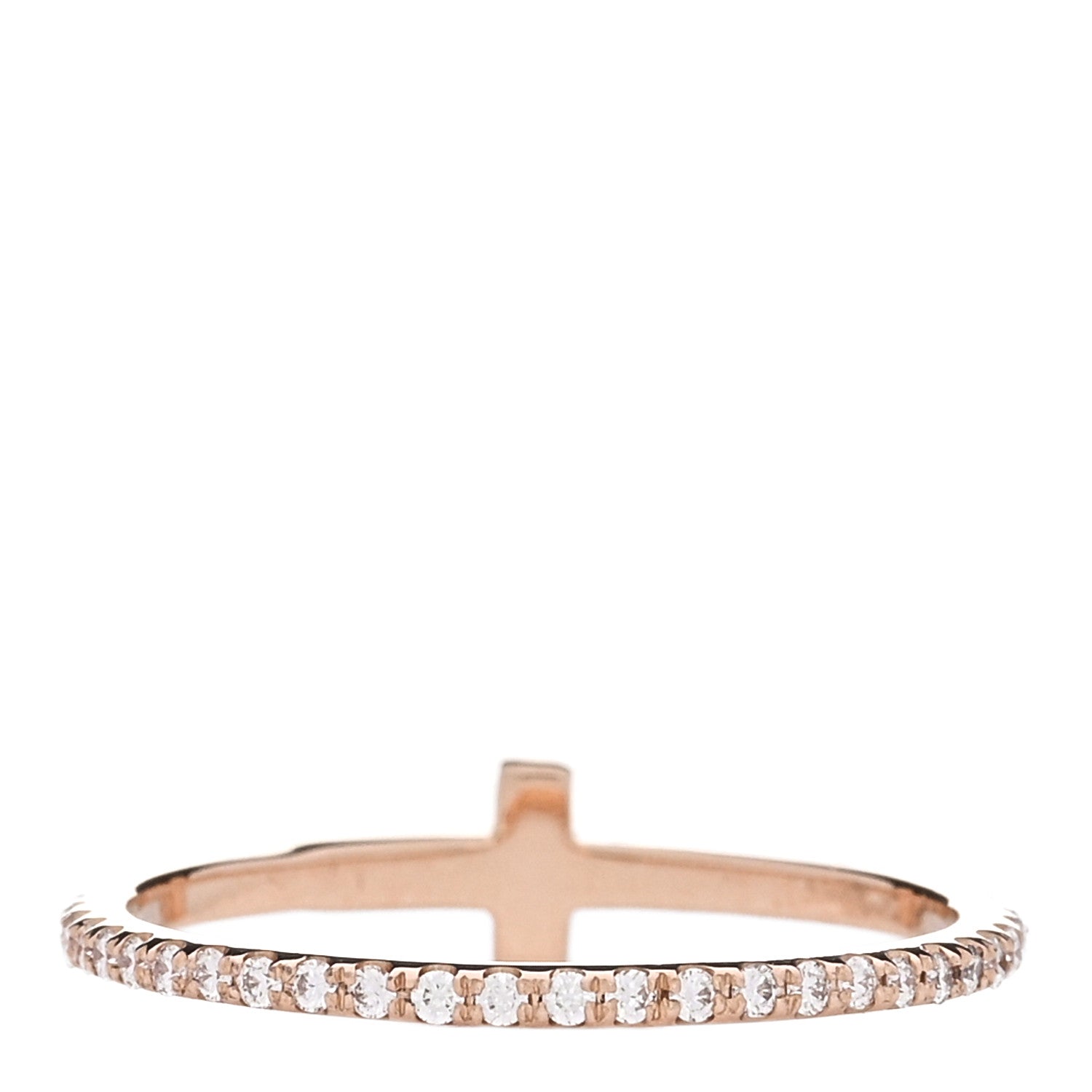 Tiffany 18K Rose Gold Diamond T Wire Pave Ring 50 5.5 3 of 4
