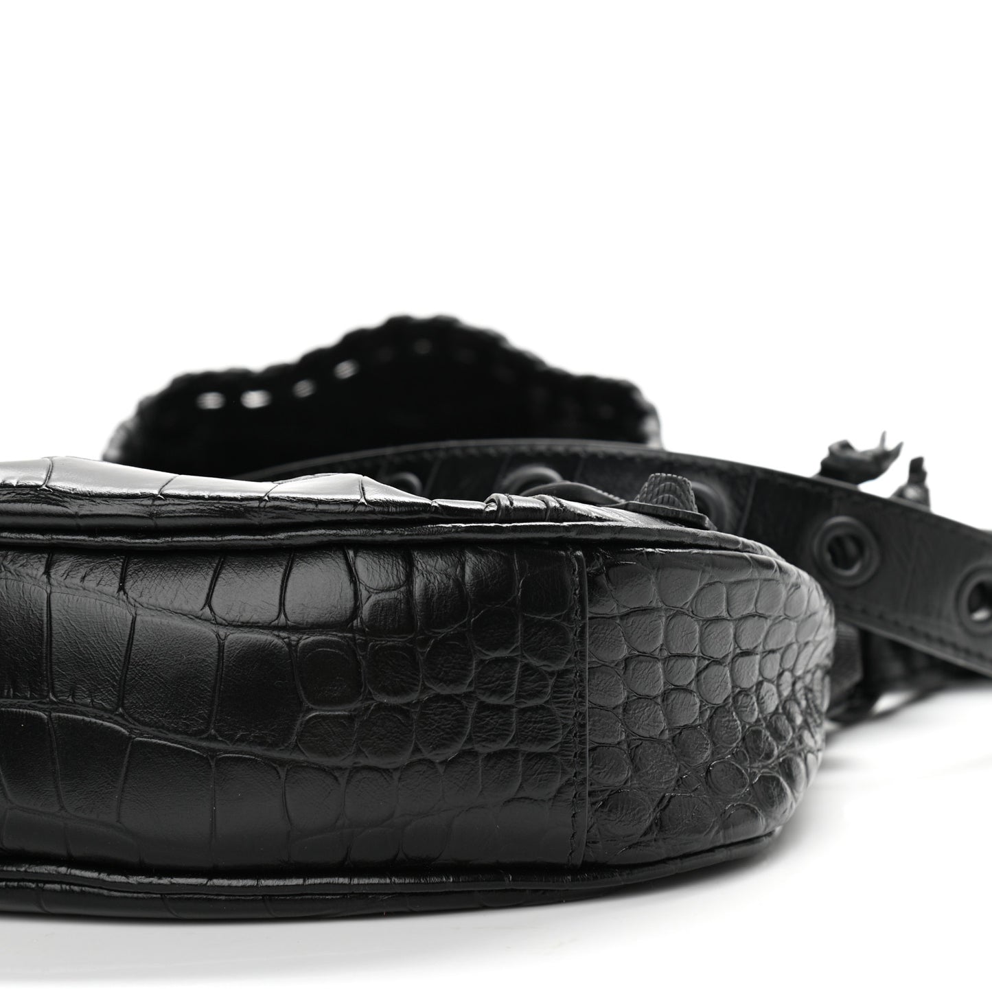 Extra Supple Calfskin Crocodile Embossed Monochrome Le Cagole Shoulder Bag XS Black