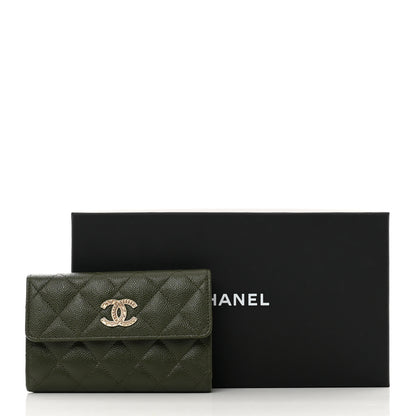 Chanel Caviar Quilted Multi Chain CC Medium Tri-Fold Flap Wallet Khaki 9 of 9