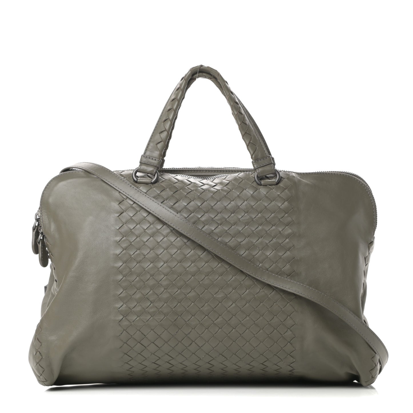 Calfskin Intrecciato Large Leggero Tote Kaki Fondente