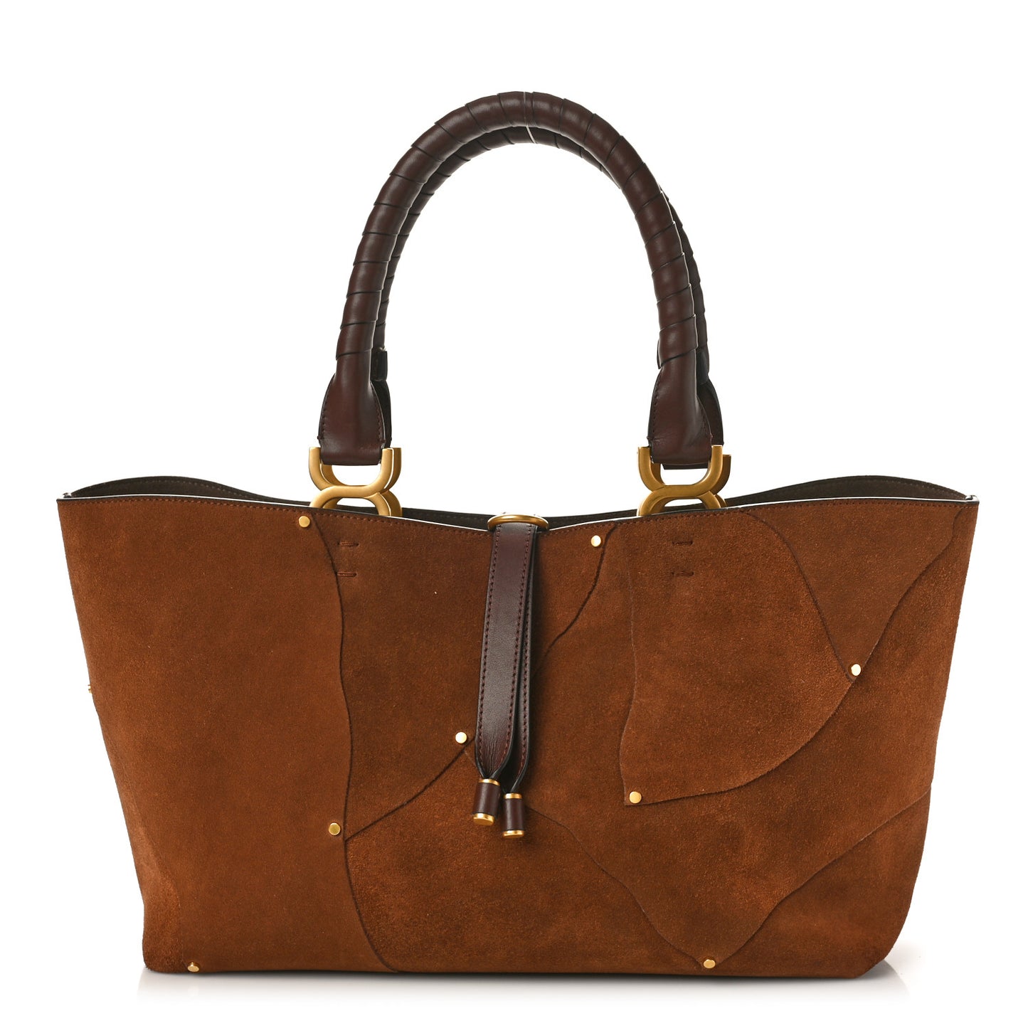 Suede Patchwork Small Marcie Tote Caramel