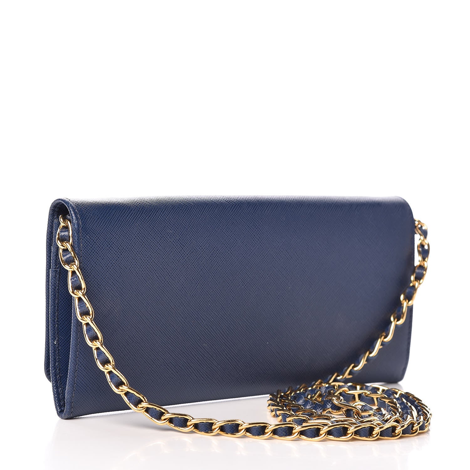 Prada Saffiano Metal Oro Chain Wallet Bleuette 3 of 10